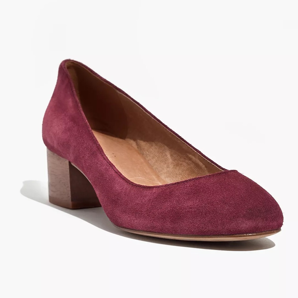 Madewell ELLA suede block heel pump size 6.5M merlot wine red